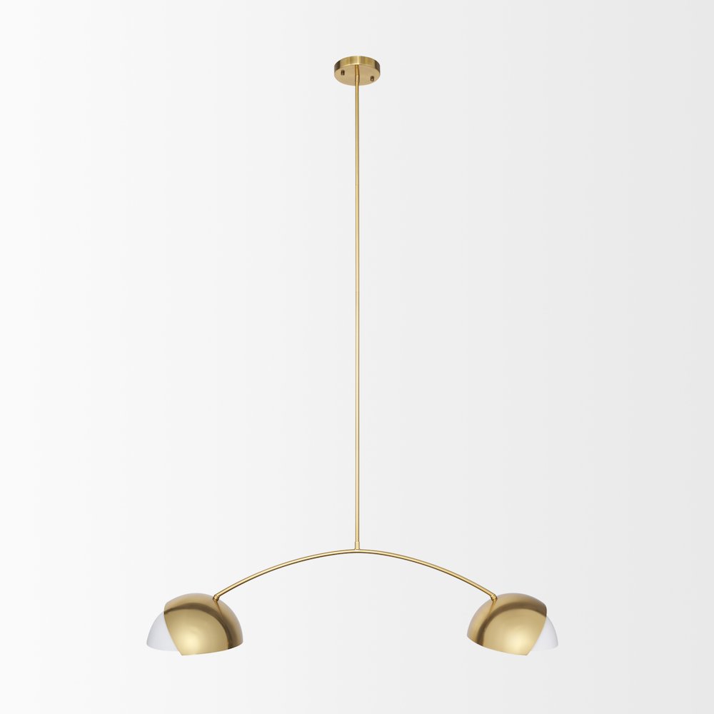 Brushed Brass White Metal Shades 2-Light Chandelier. Picture 5