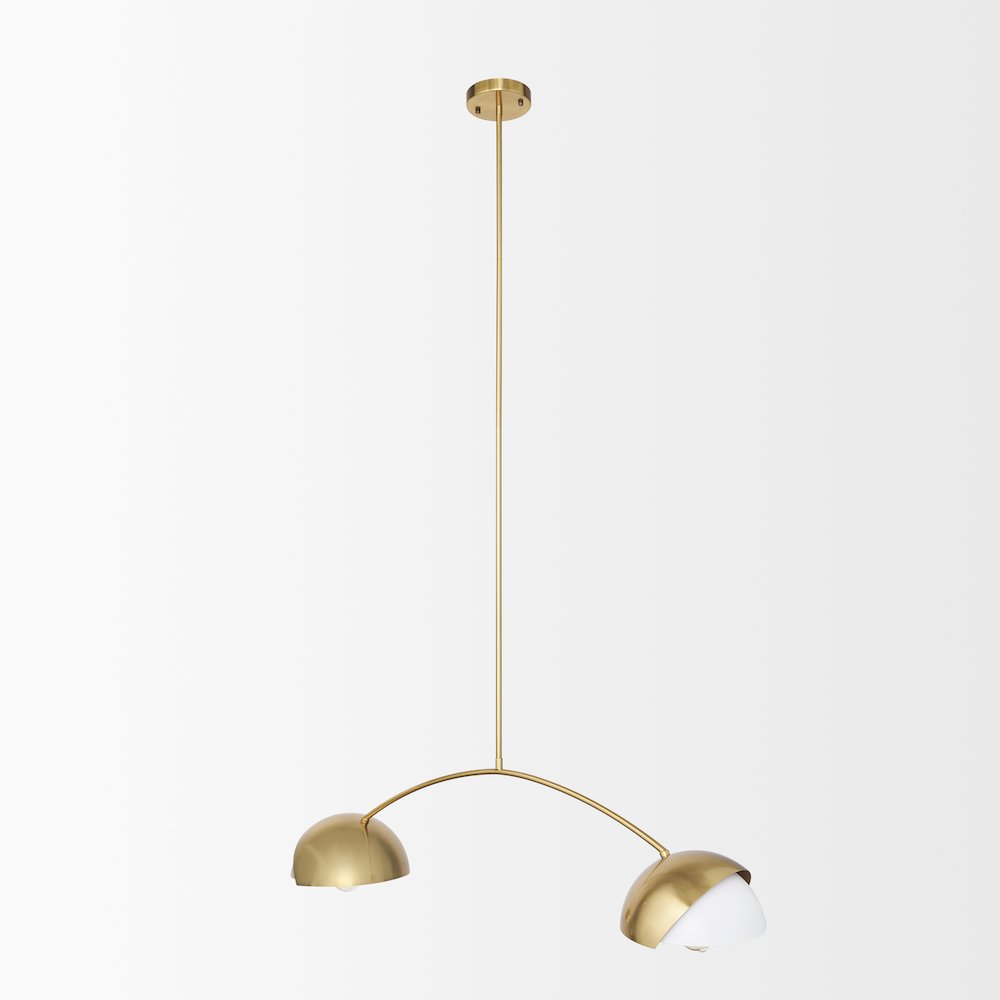 Brushed Brass White Metal Shades 2-Light Chandelier. Picture 6