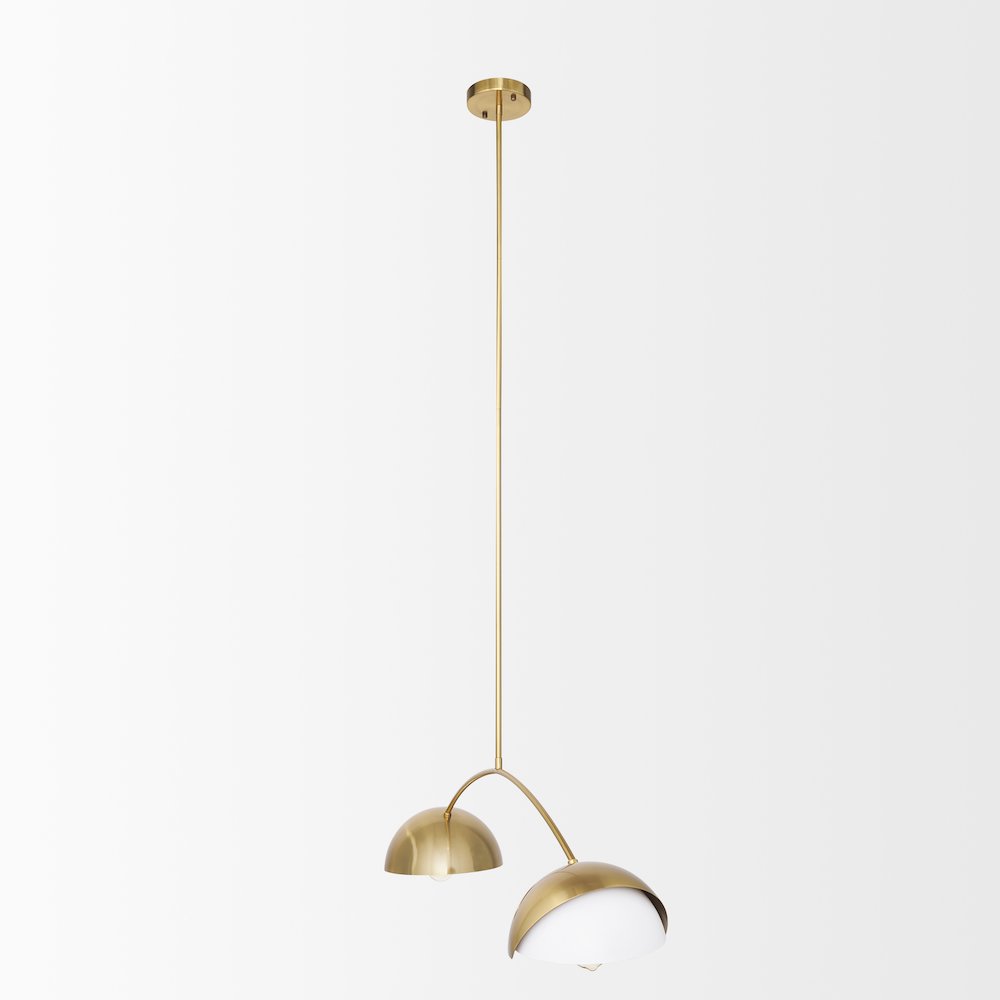 Brushed Brass White Metal Shades 2-Light Chandelier. Picture 7