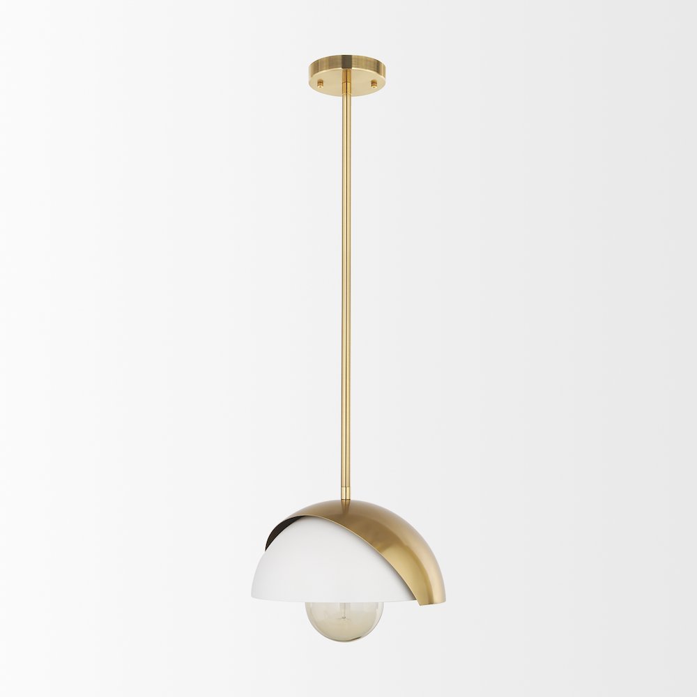 Cybill Brushed Brass White Metal Shade 1-Light Wall Pendant. Picture 3