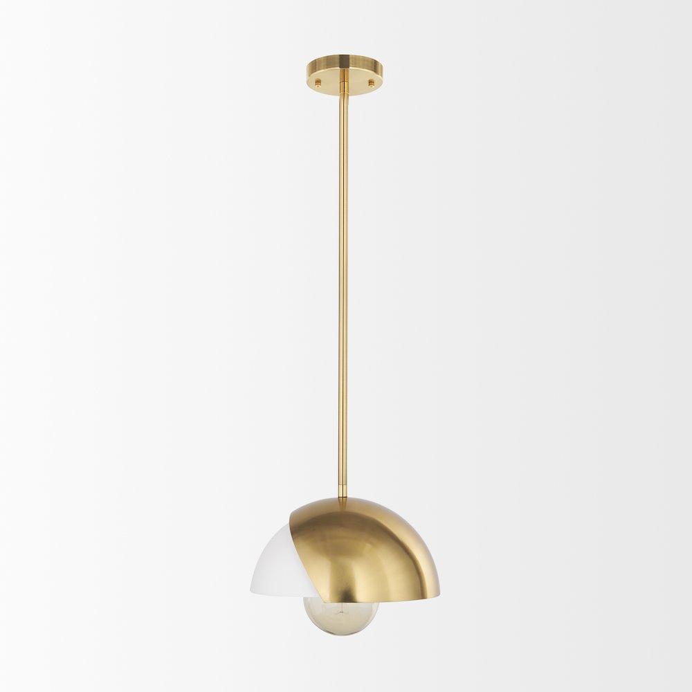Cybill Brushed Brass White Metal Shade 1-Light Wall Pendant. Picture 4