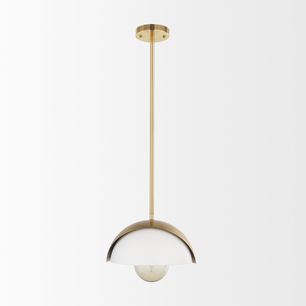 Cybill Brushed Brass White Metal Shade 1-Light Wall Pendant. Picture 5