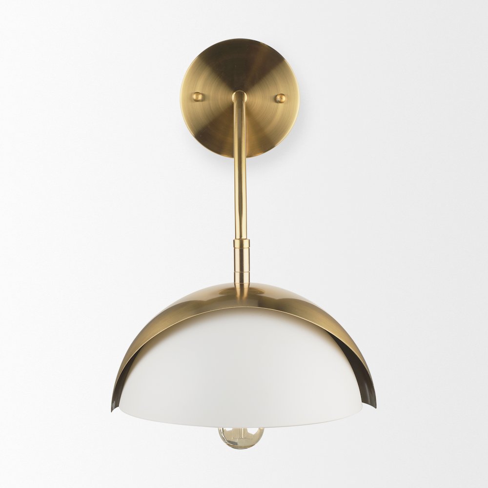 Cybill Brushed Brass White Metal Shade 1-Light Wall Sconce. Picture 3