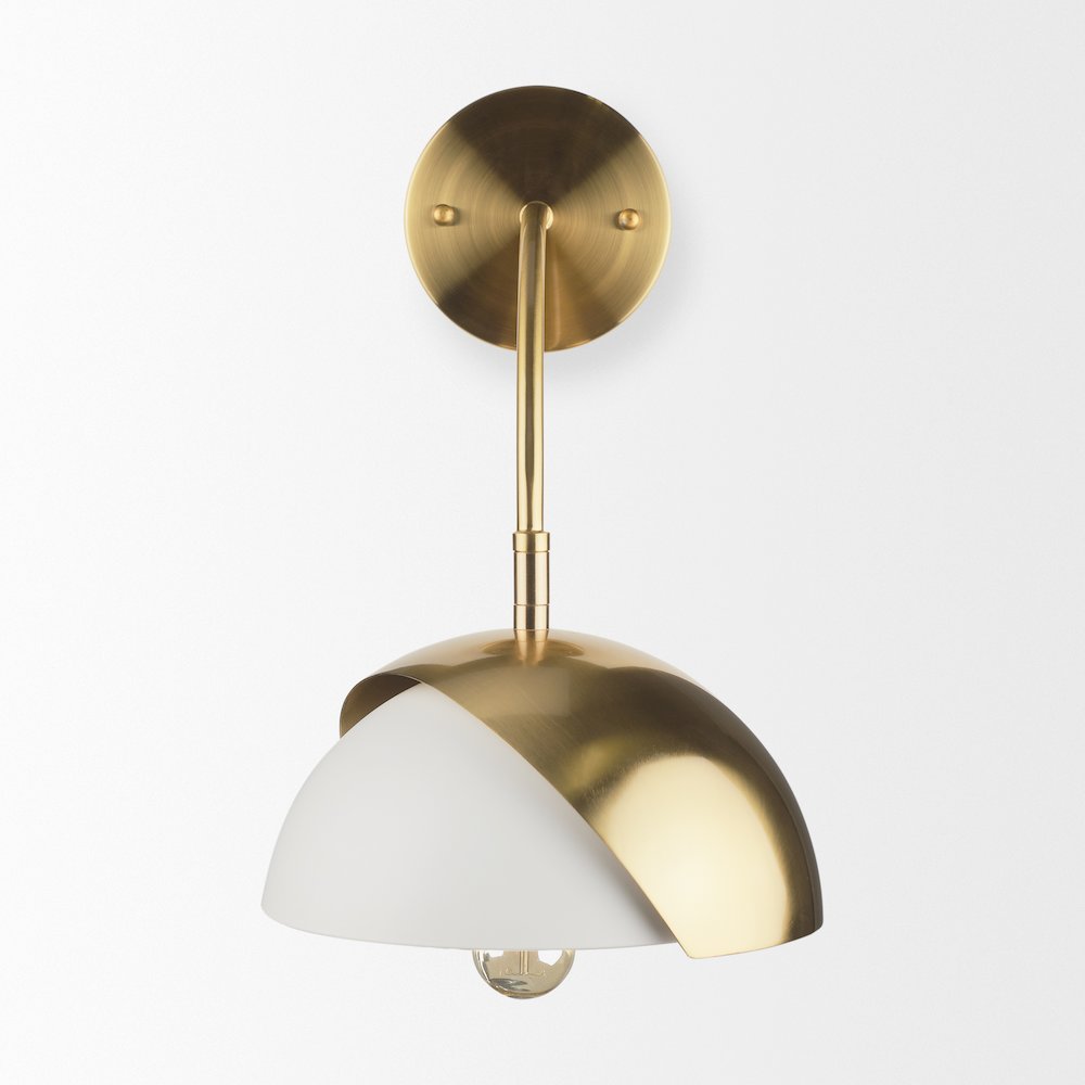 Cybill Brushed Brass White Metal Shade 1-Light Wall Sconce. Picture 4
