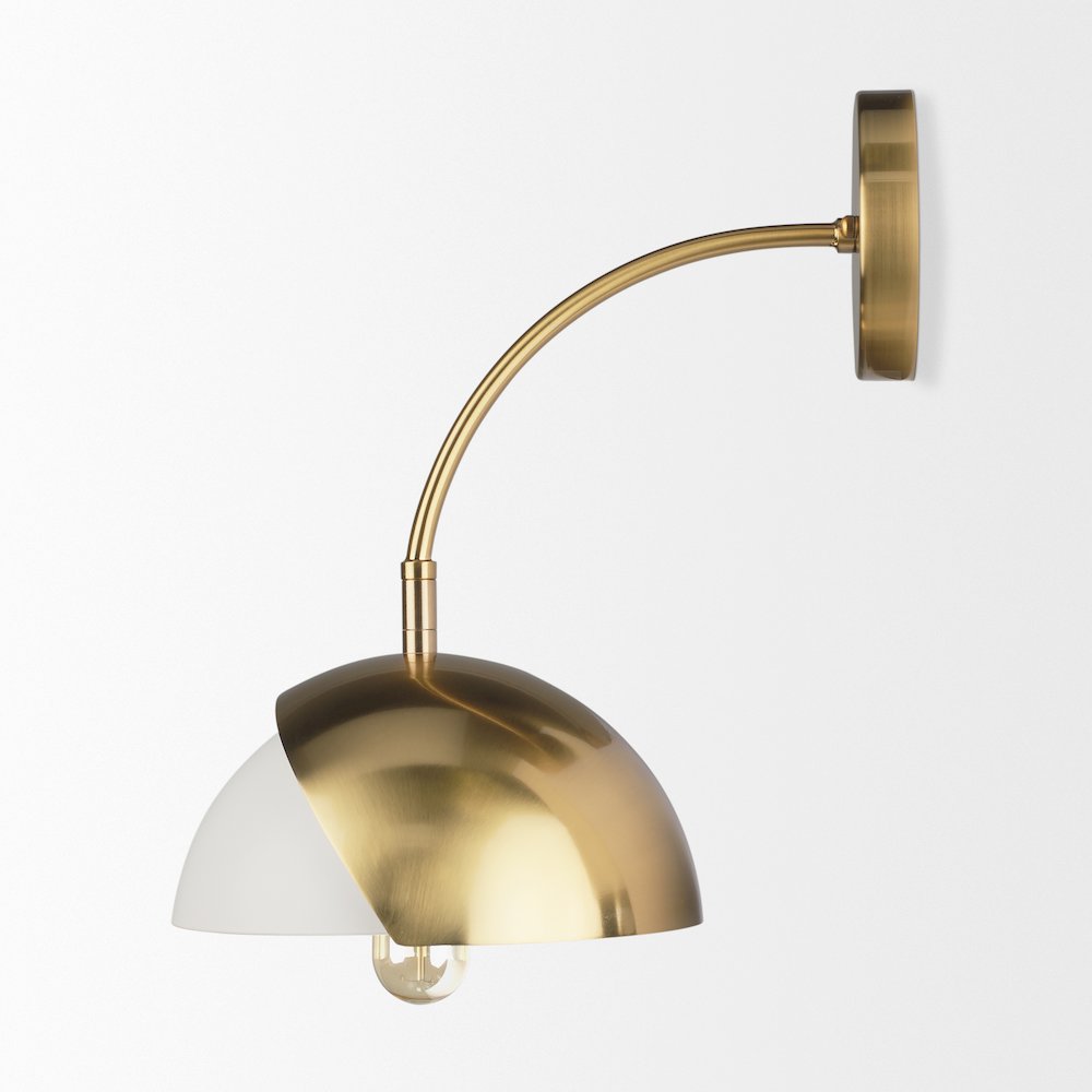 Cybill Brushed Brass White Metal Shade 1-Light Wall Sconce. Picture 5