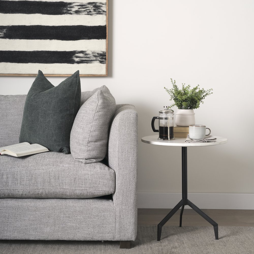 Halston Arm Pillow Light Gray Performance Fabric. Picture 4