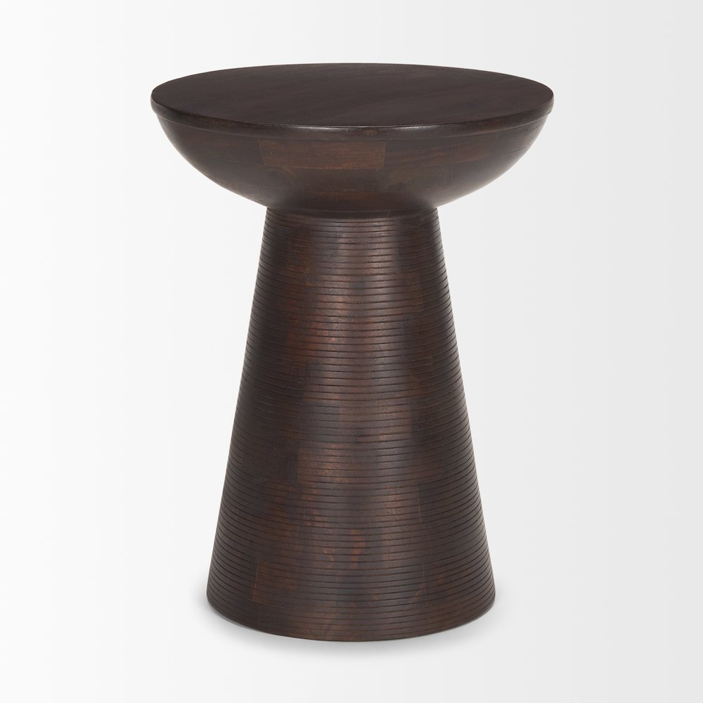 Dark Brown Wood Pedestal Accent Table. Picture 4