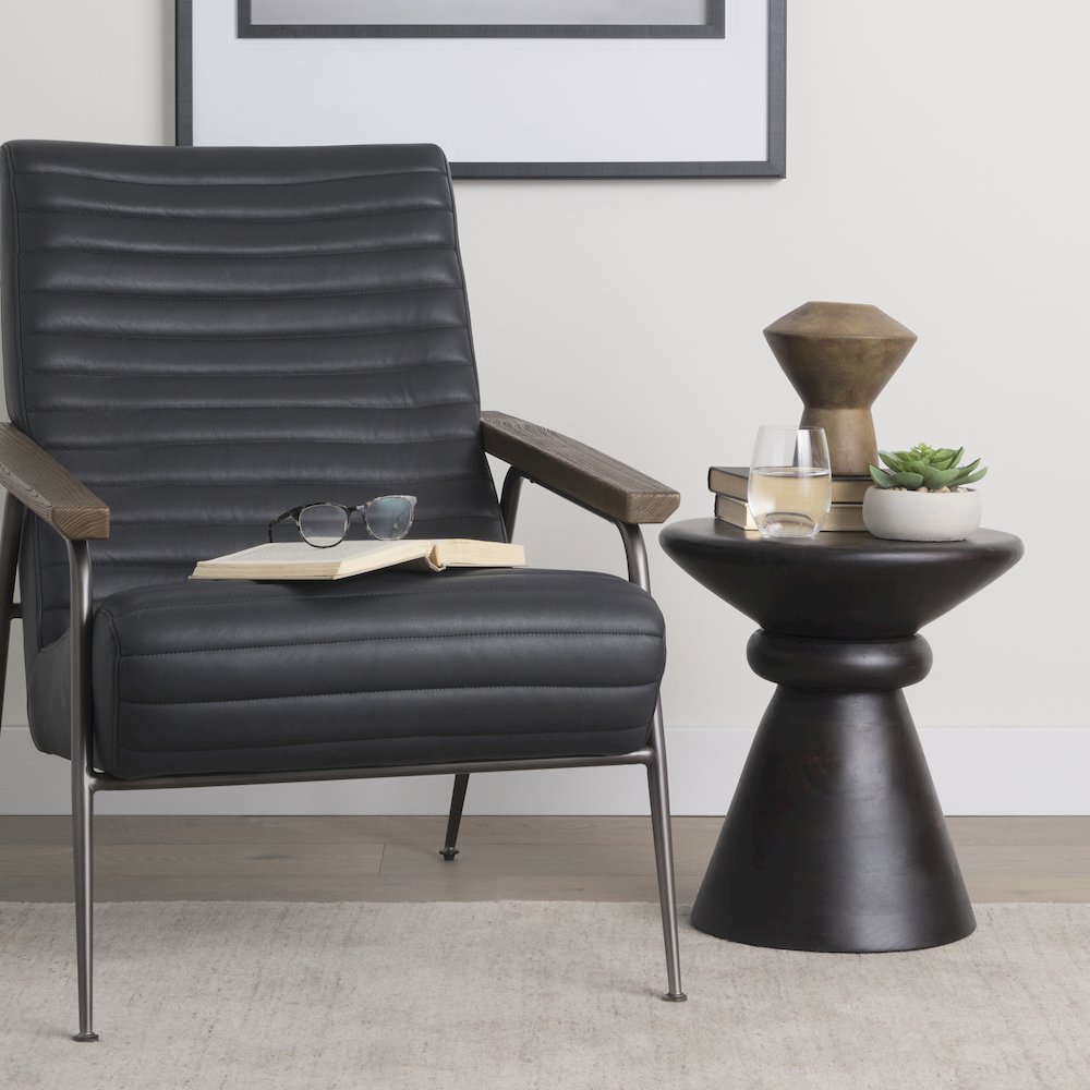 Dark Brown Wood Pedestal Accent Table. Picture 2