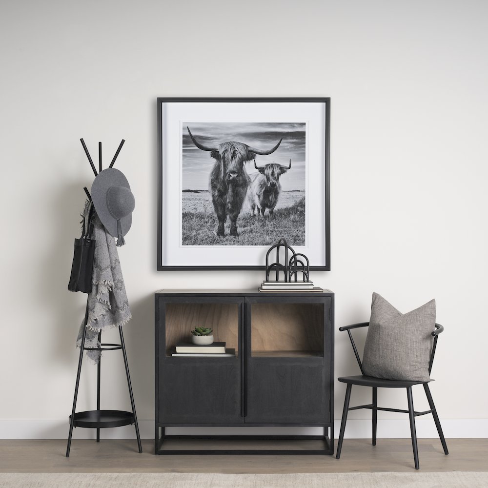 Matte Black Metal Two Metal Shelves Coat Rack. Picture 2