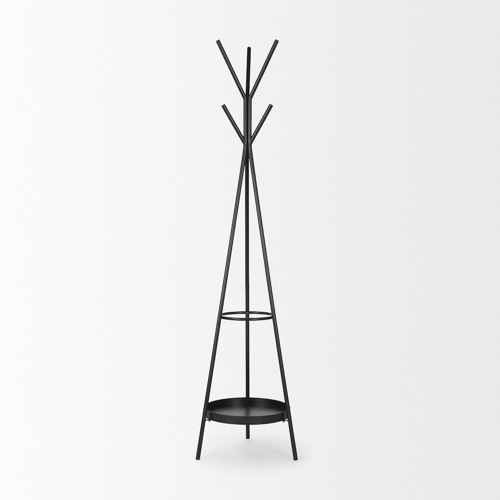 Matte Black Metal Two Metal Shelves Coat Rack. Picture 3