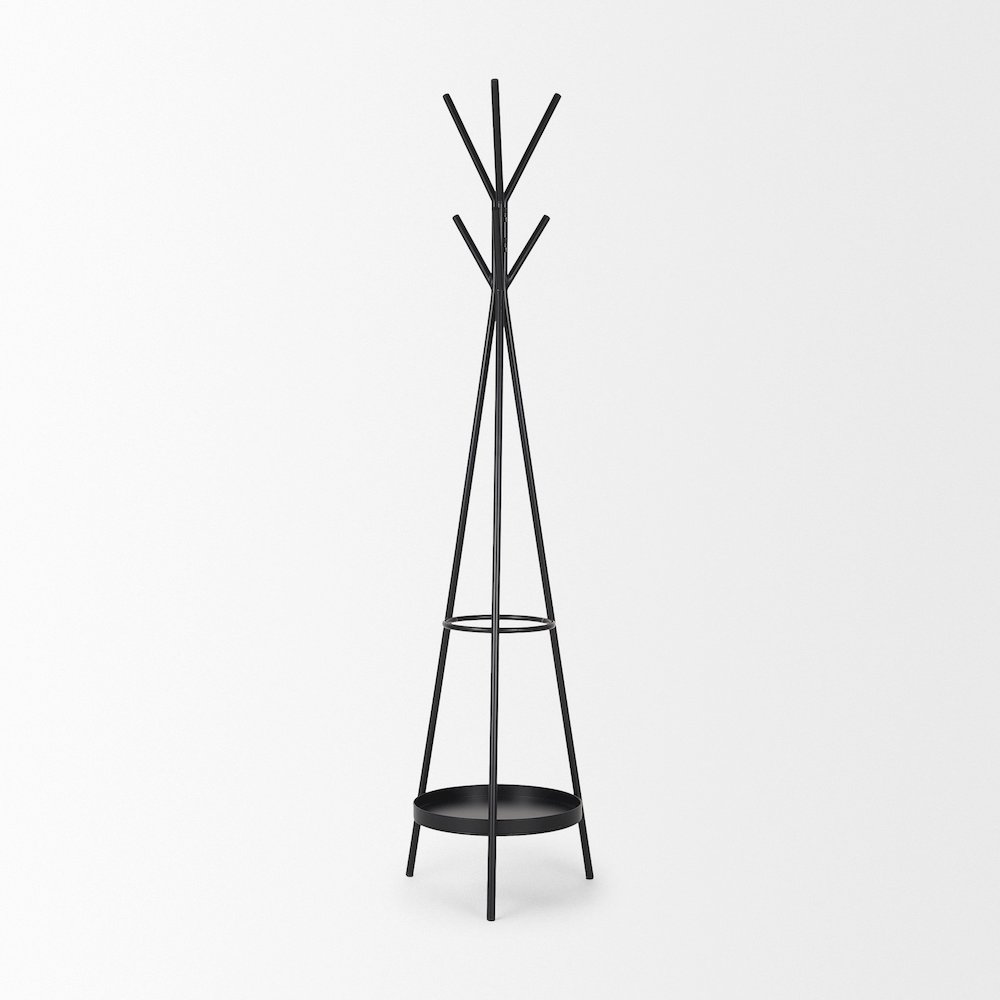 Matte Black Metal Two Metal Shelves Coat Rack. Picture 4