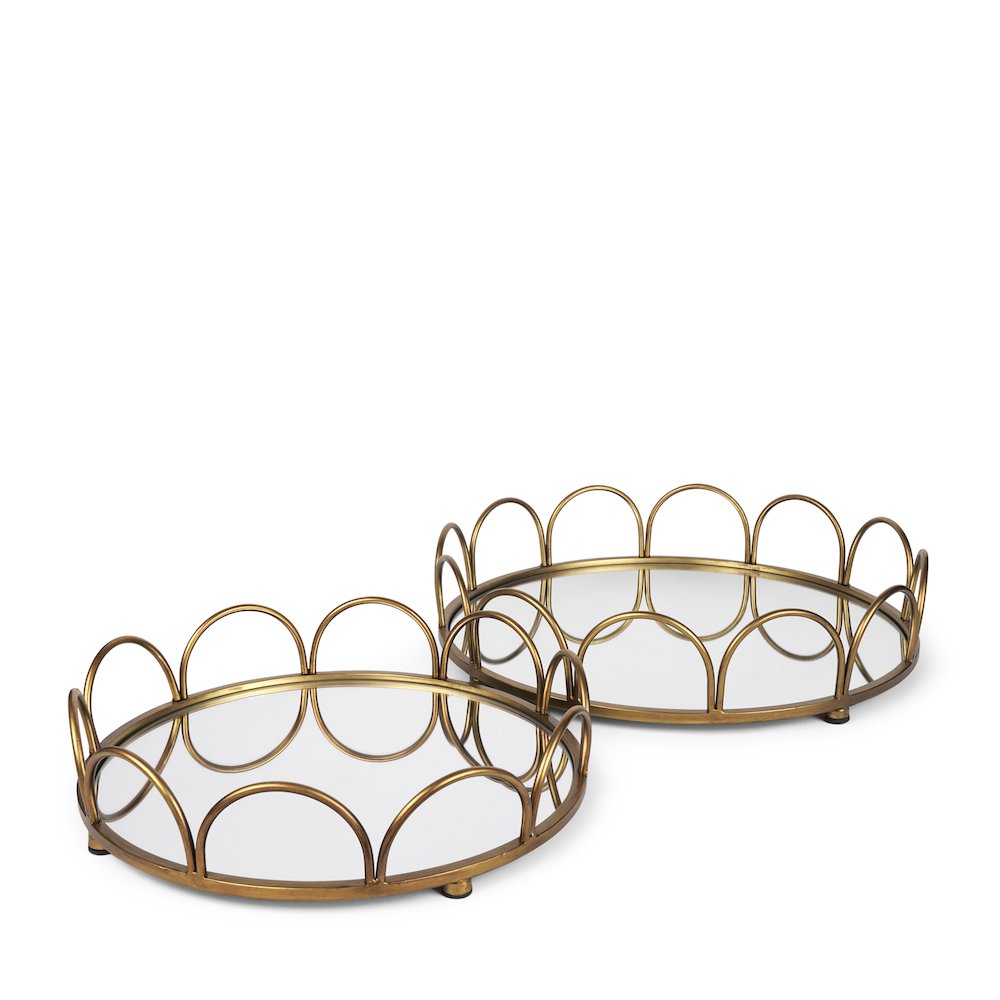 Lenore Round Metal/Mirror Tray Gold (Set of 2). Picture 1