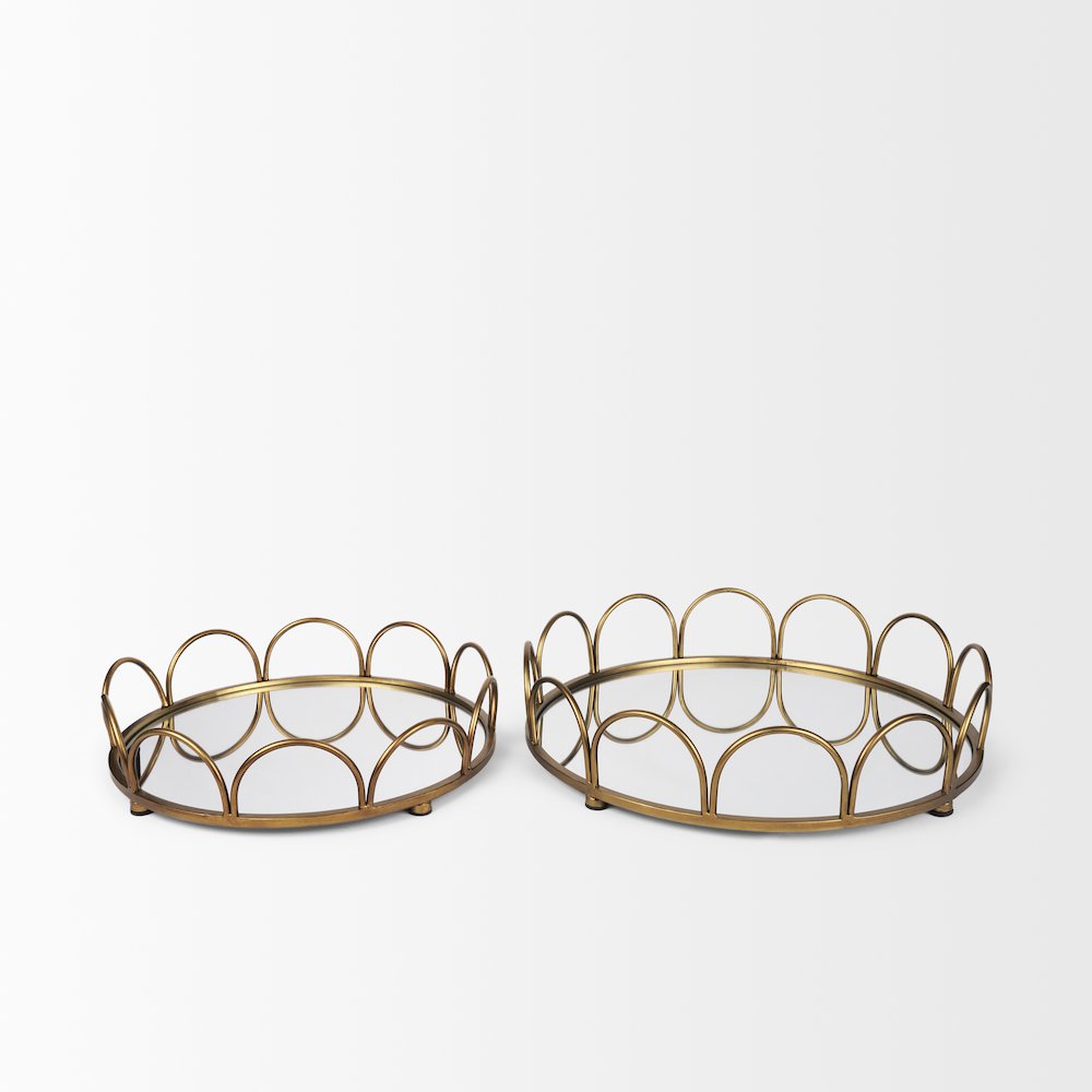 Lenore Round Metal/Mirror Tray Gold (Set of 2). Picture 2