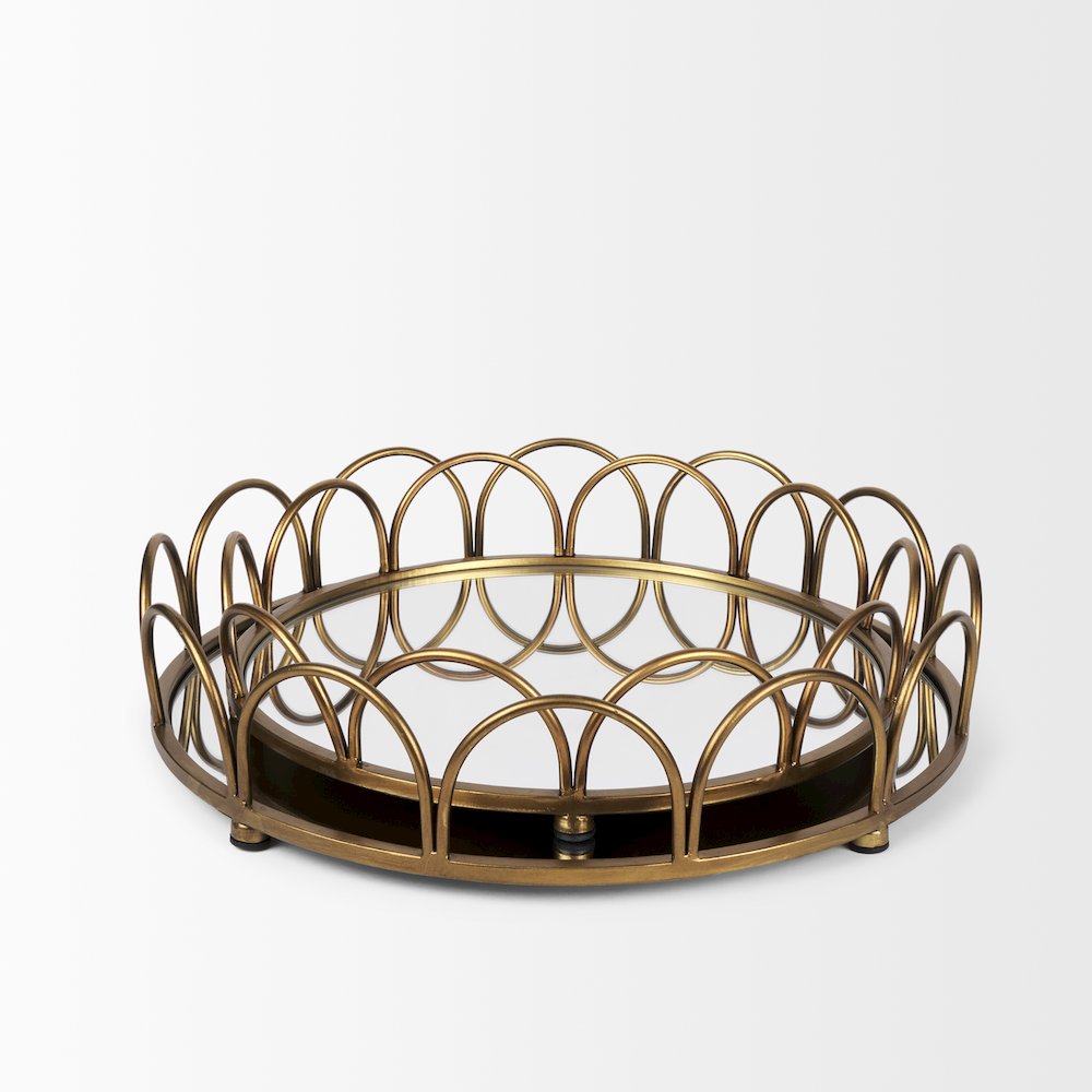 Lenore Round Metal/Mirror Tray Gold (Set of 2). Picture 3