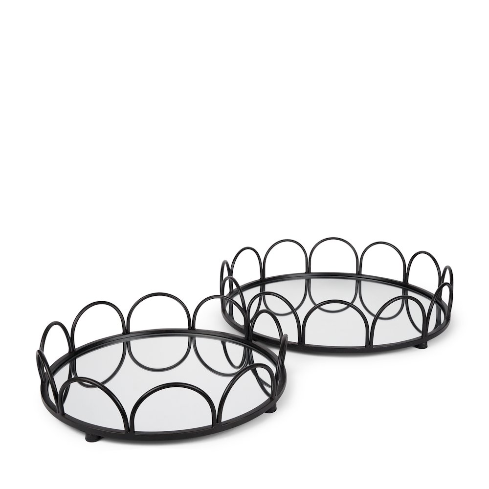 Lenore Round Metal/Mirror Tray Black (Set of 2). Picture 1