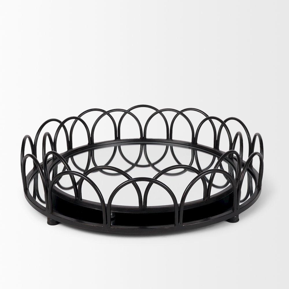 Lenore Round Metal/Mirror Tray Black (Set of 2). Picture 3