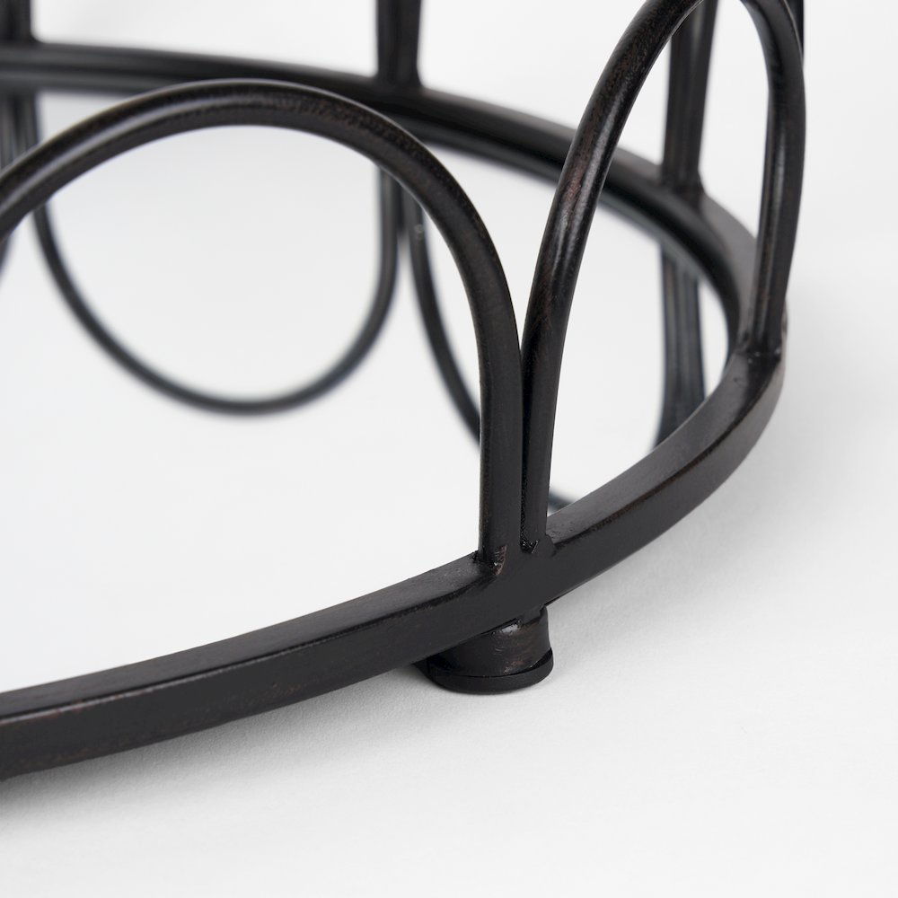 Lenore Round Metal/Mirror Tray Black (Set of 2). Picture 6