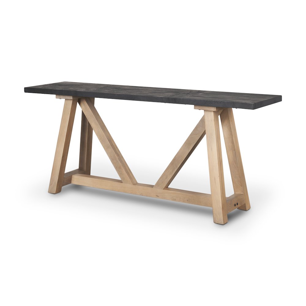 Two-Toned Black And Brown Wood Angular Leg Console Table. Picture 1