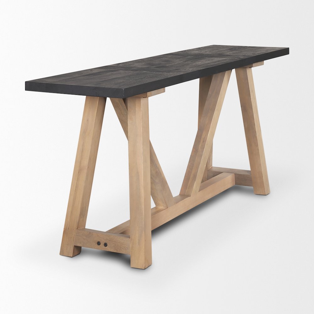 Two-Toned Black And Brown Wood Angular Leg Console Table. Picture 5