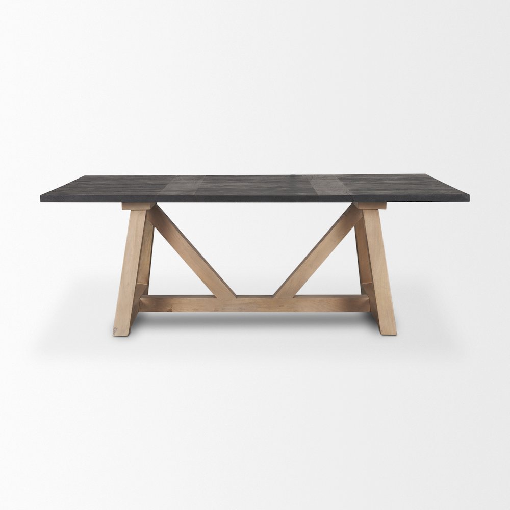 Rialto Rectangular Two-Tone Black and Brown Solid Wood Dining Table. Picture 2