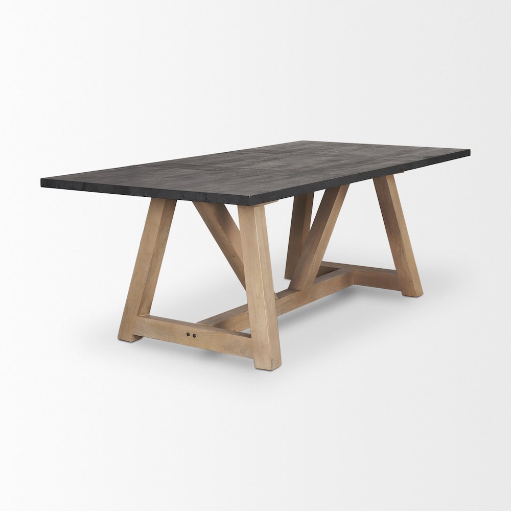 Rialto Rectangular Two-Tone Black and Brown Solid Wood Dining Table. Picture 4