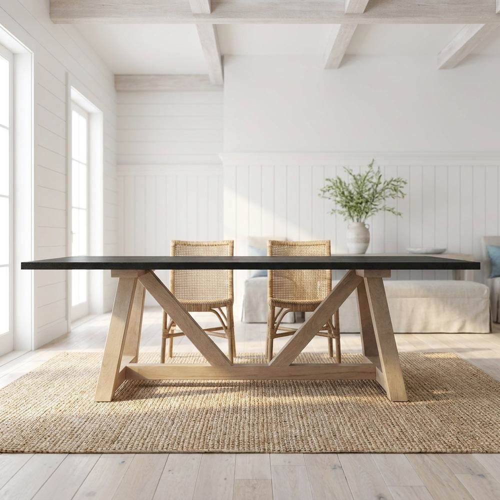 Rectangular Black and Brown Solid Wood Dining Table with Durable Finish. Picture 3
