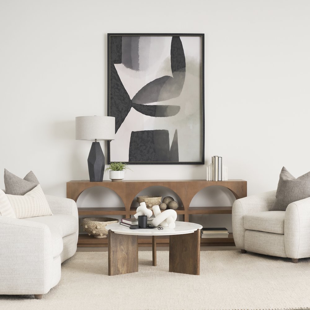 Dark Brown Wood White Marble Coffee Table. Picture 3