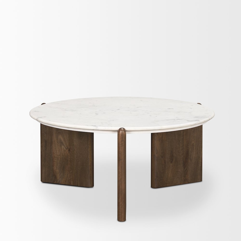 Dark Brown Wood White Marble Coffee Table. Picture 6