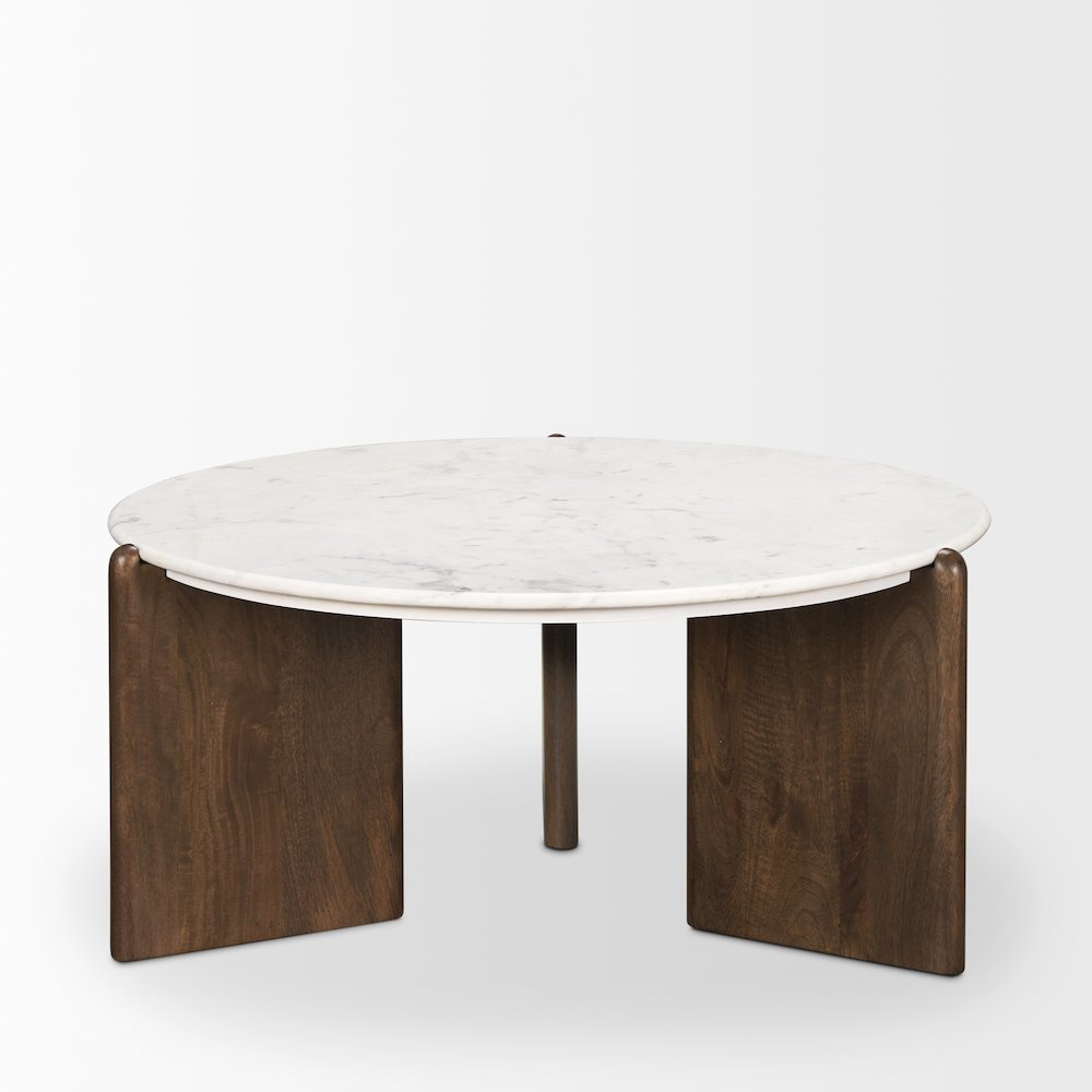 Dark Brown Wood White Marble Coffee Table. Picture 7