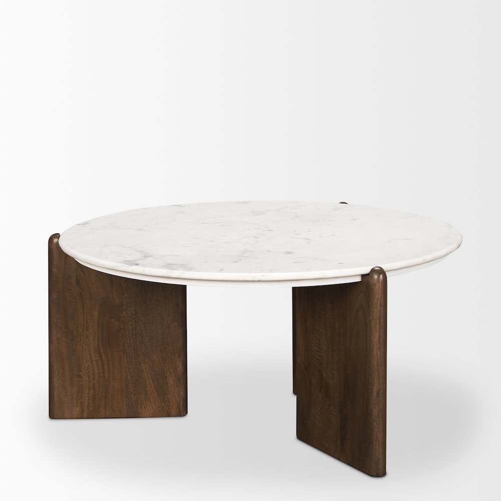 Dark Brown Wood White Marble Coffee Table. Picture 8