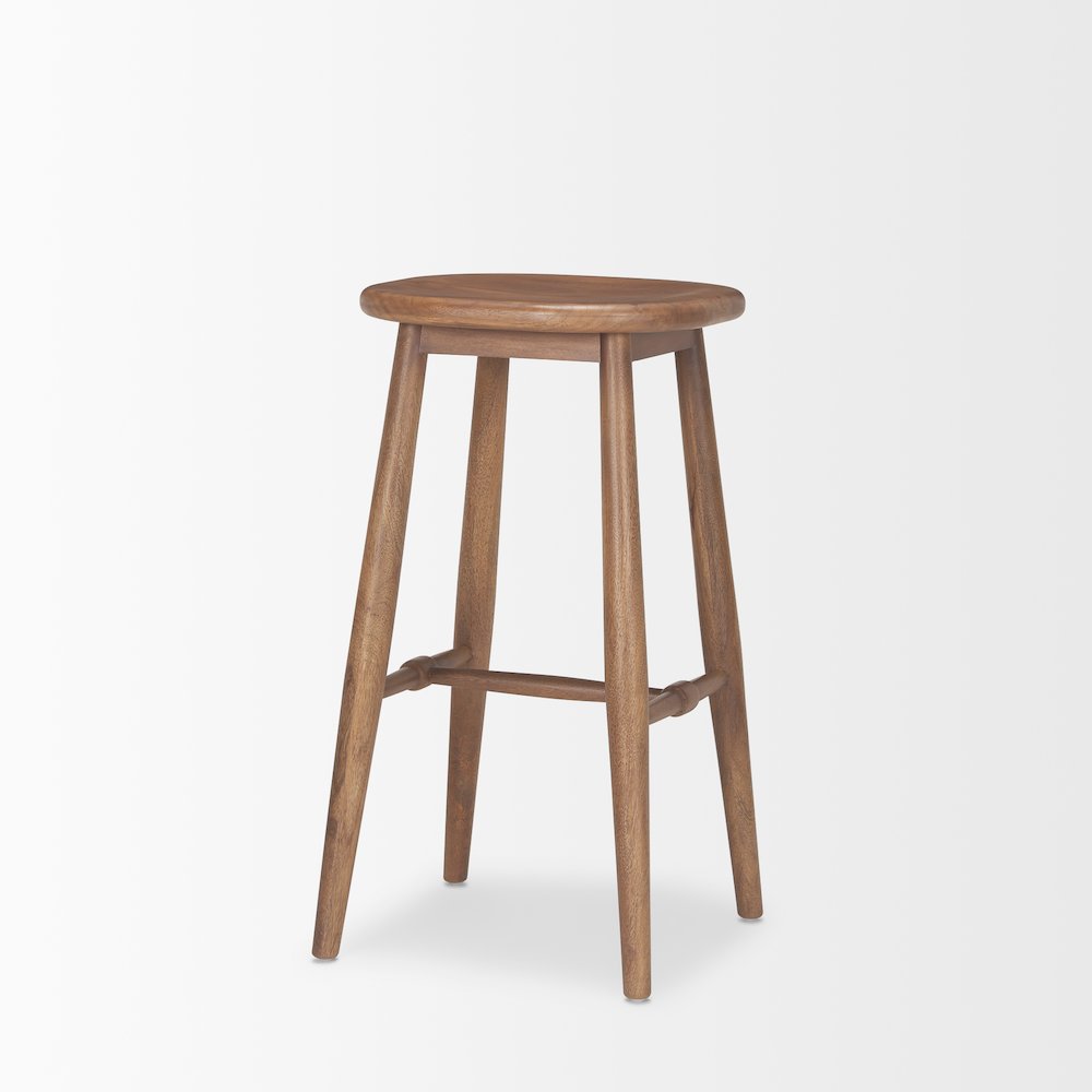 Medium Brown Wood Bar Stool. Picture 5