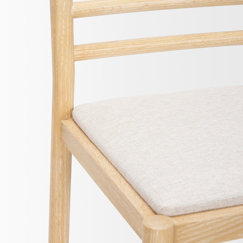 Counter Stool Light Brown Wood Frame And Beige Upholstered Seat. Picture 2
