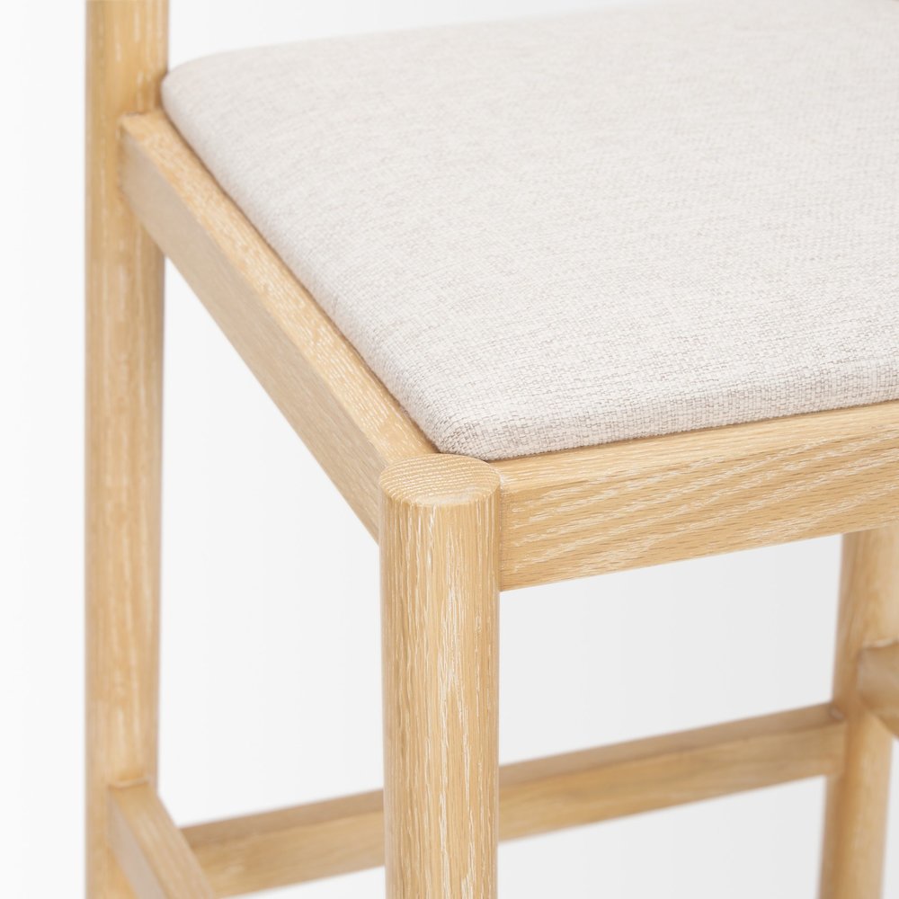 Counter Stool Light Brown Wood Frame And Beige Upholstered Seat. Picture 3