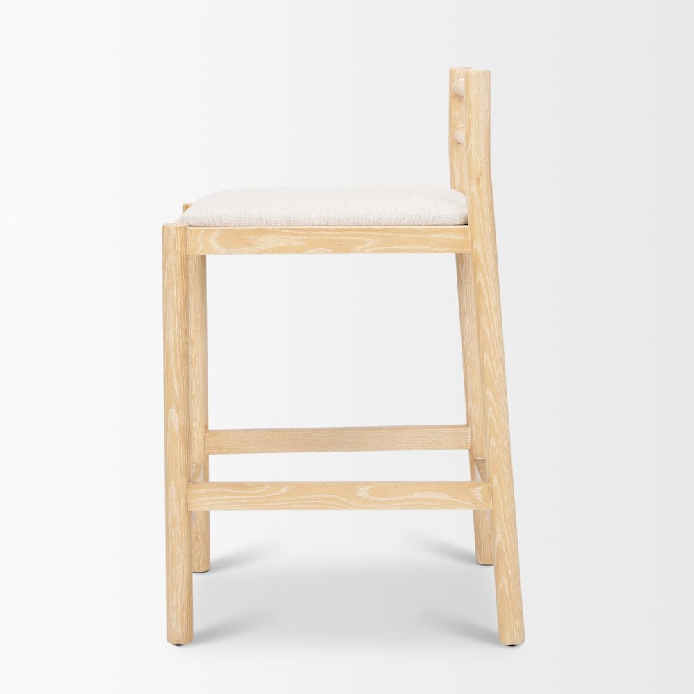 Counter Stool Light Brown Wood Frame And Beige Upholstered Seat. Picture 8