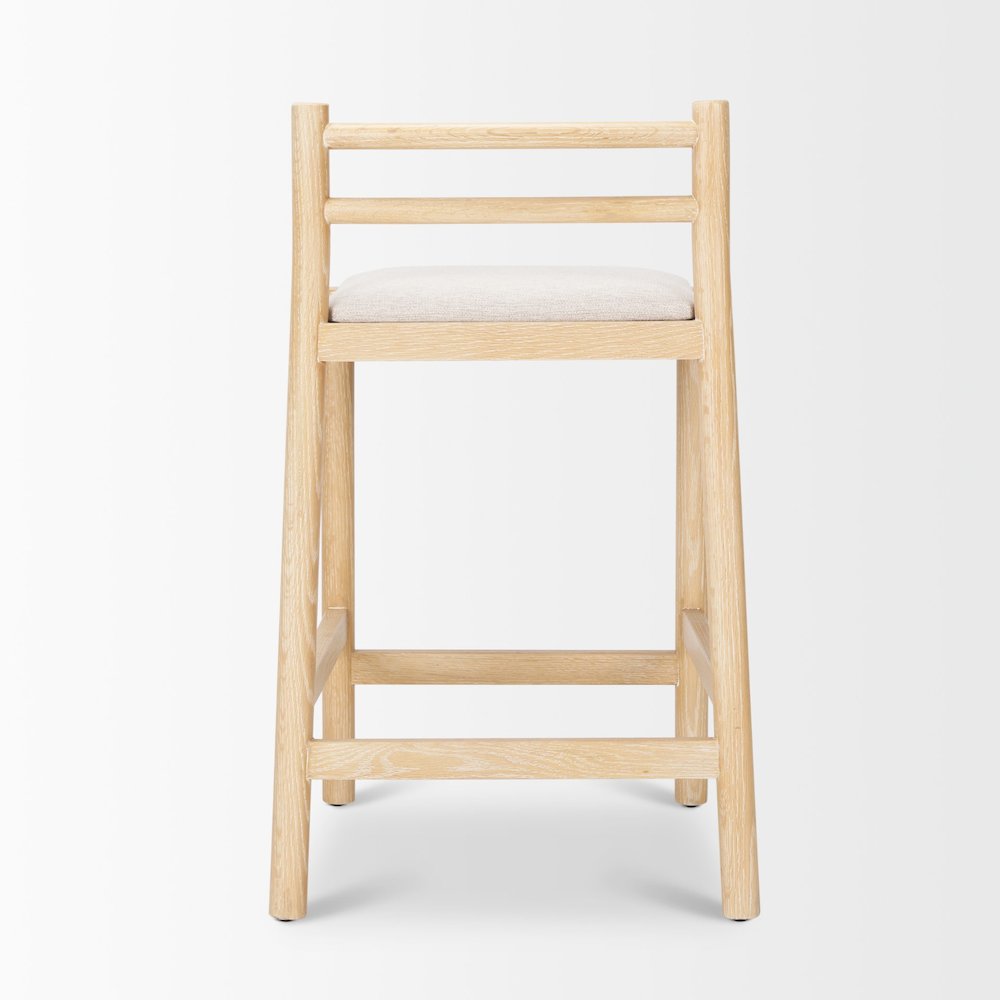 Counter Stool Light Brown Wood Frame And Beige Upholstered Seat. Picture 9