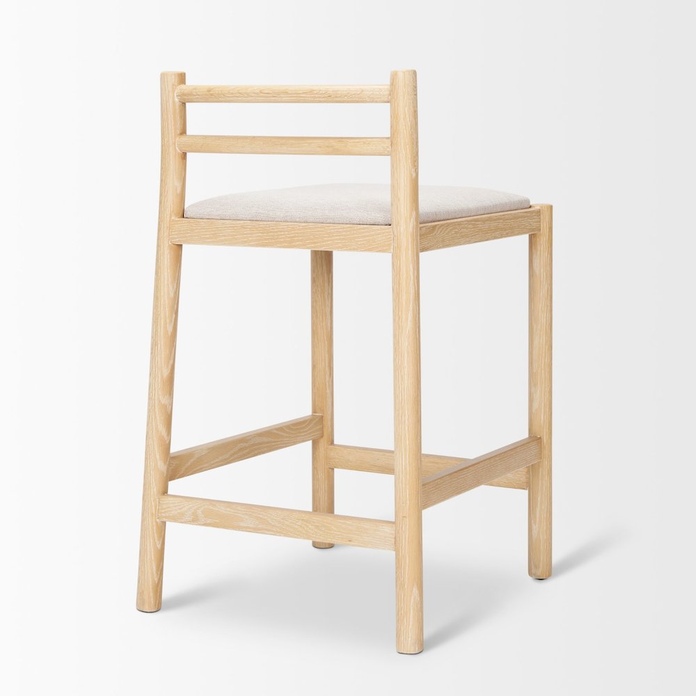 Counter Stool Light Brown Wood Frame And Beige Upholstered Seat. Picture 10