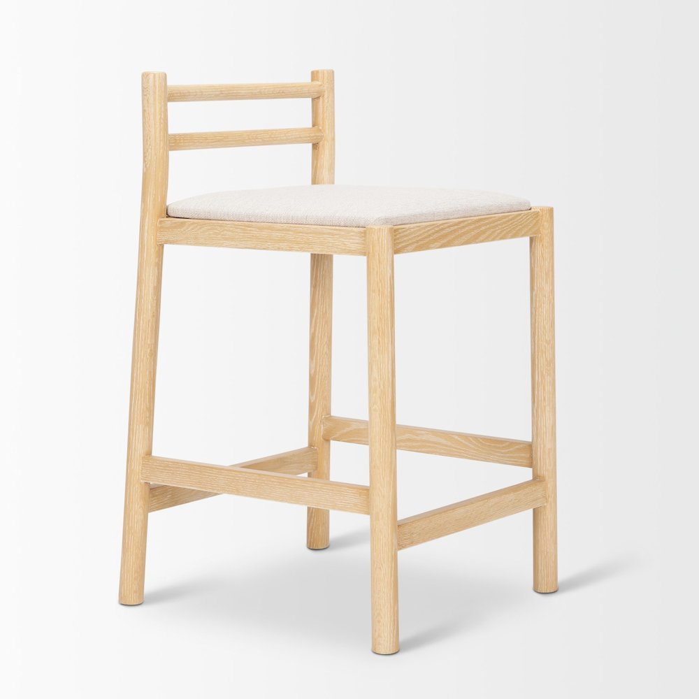 Counter Stool Light Brown Wood Frame And Beige Upholstered Seat. Picture 11
