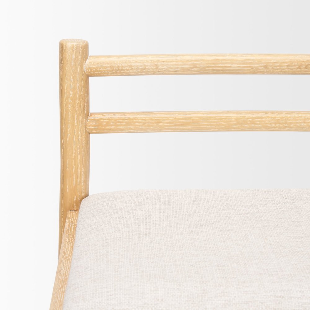 Counter Stool Light Brown Wood Frame And Beige Upholstered Seat. Picture 12