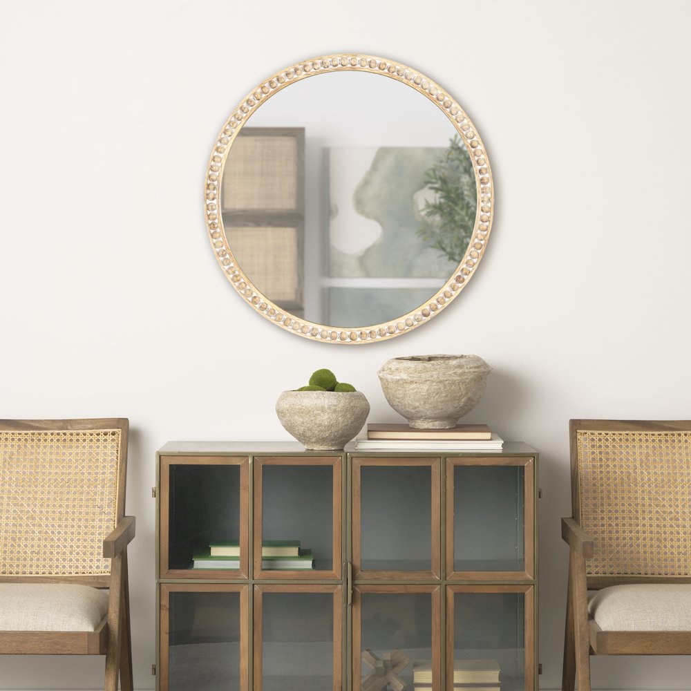 Roan Light Brown Wood Beaded Wall Mirror. Picture 2