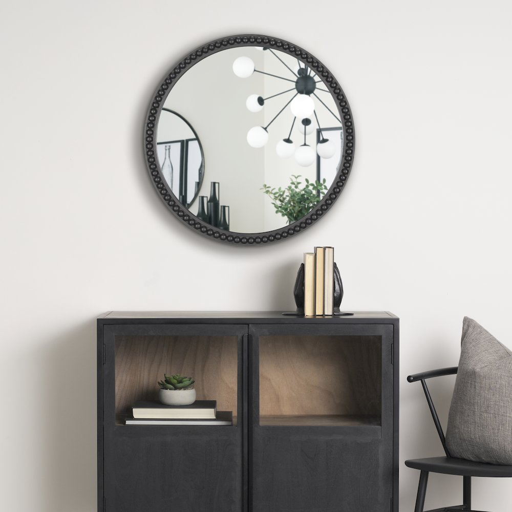 Roan Black Wood Beaded Wall Mirror. Picture 2
