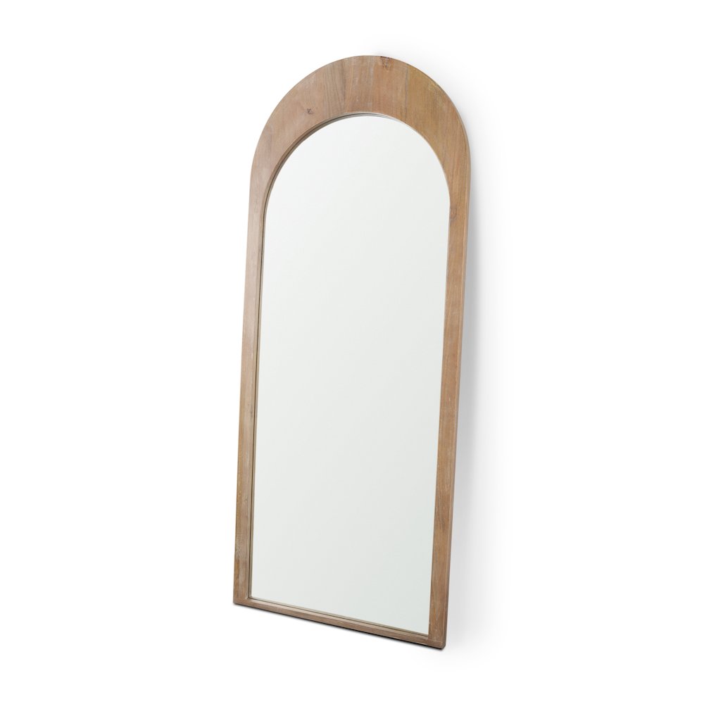 Celeste Light Brown Wood Arched Floor Mirror. Picture 1
