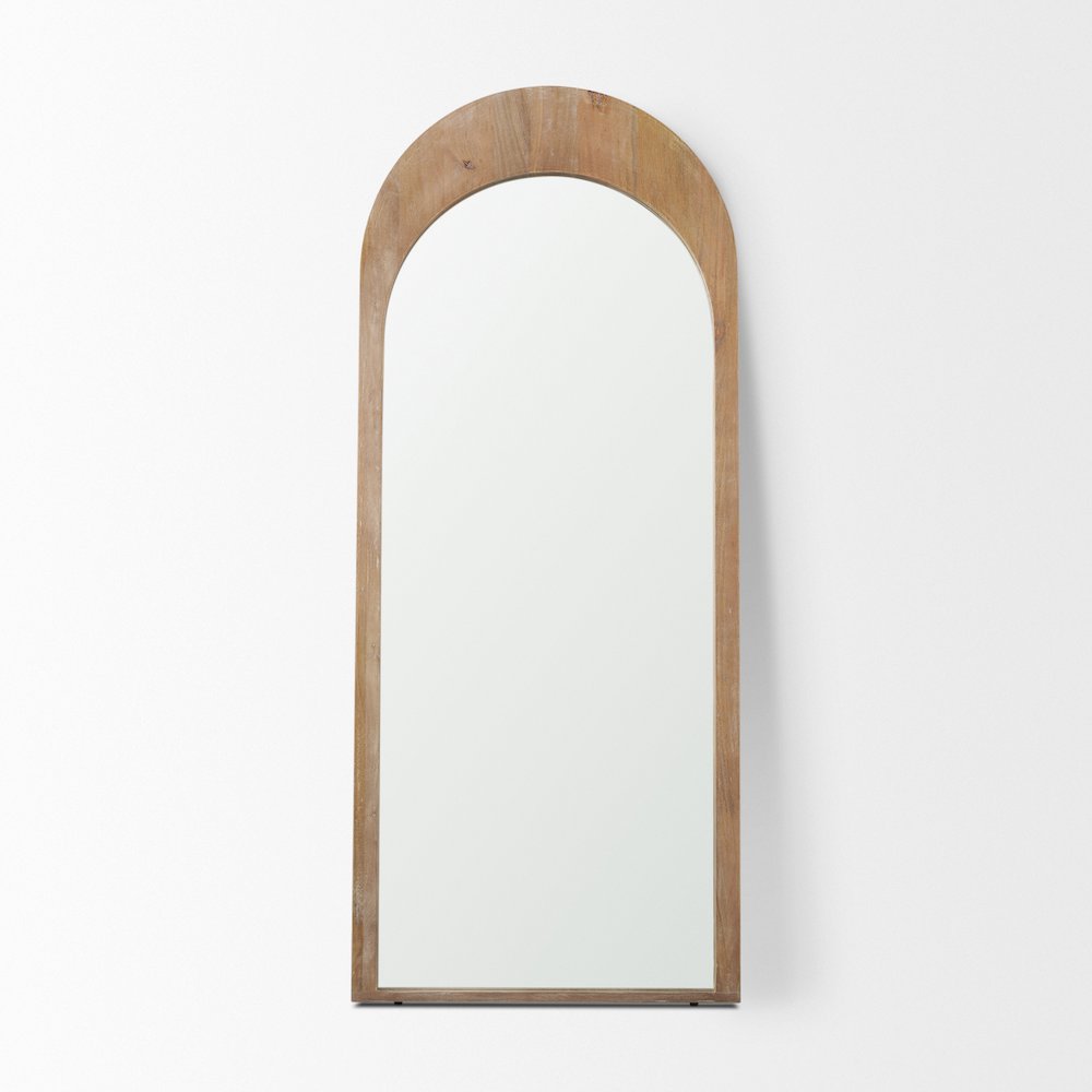Celeste Light Brown Wood Arched Floor Mirror. Picture 3