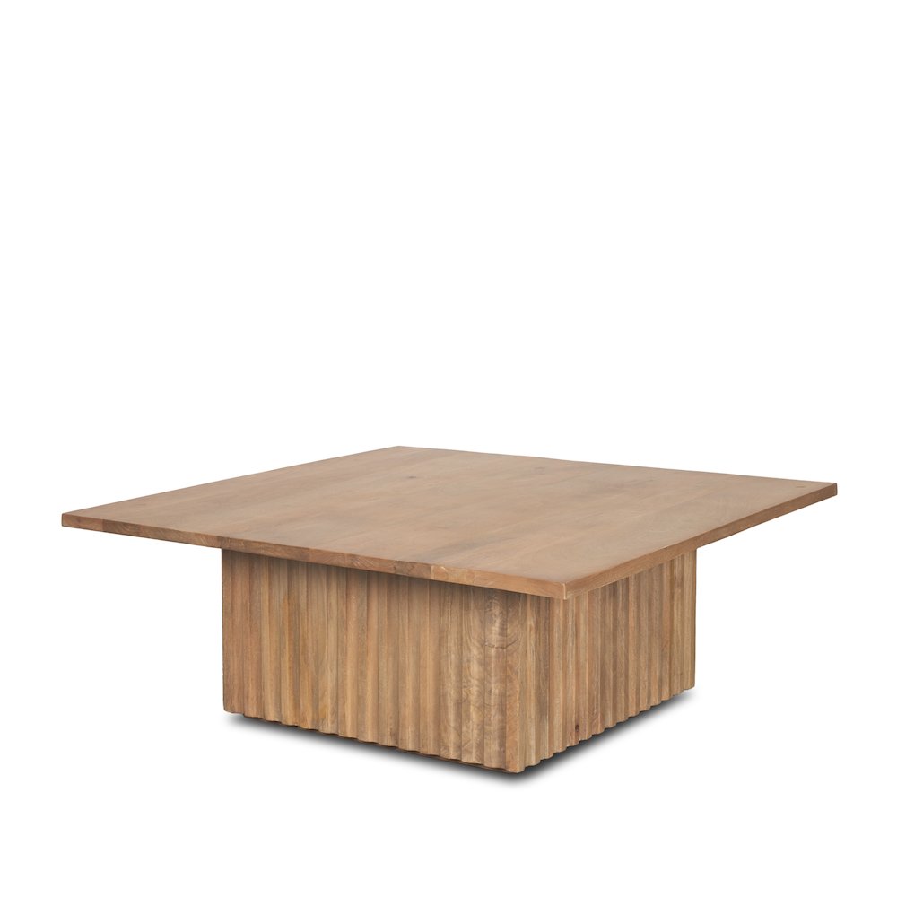 Light Brown Wood Fluting Square Coffee Table. Picture 1