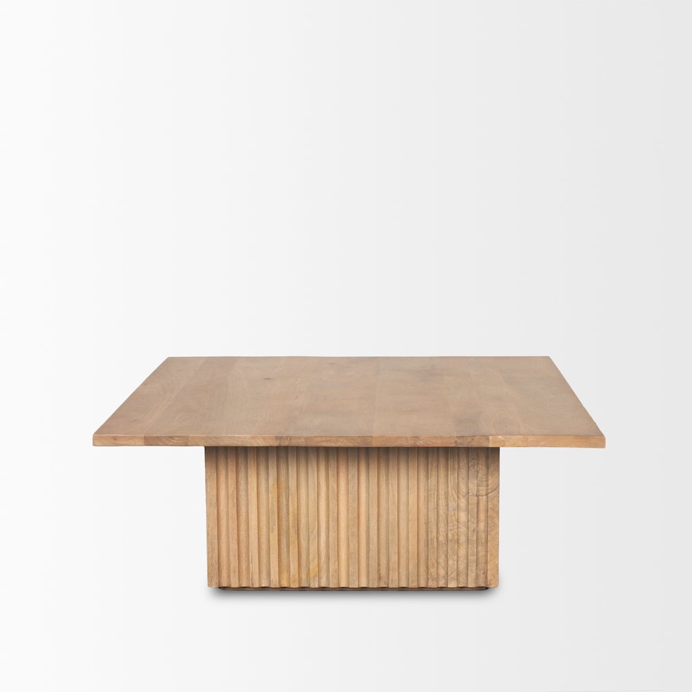 Light Brown Wood Fluting Square Coffee Table. Picture 6