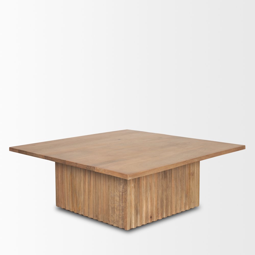 Light Brown Wood Fluting Square Coffee Table. Picture 7