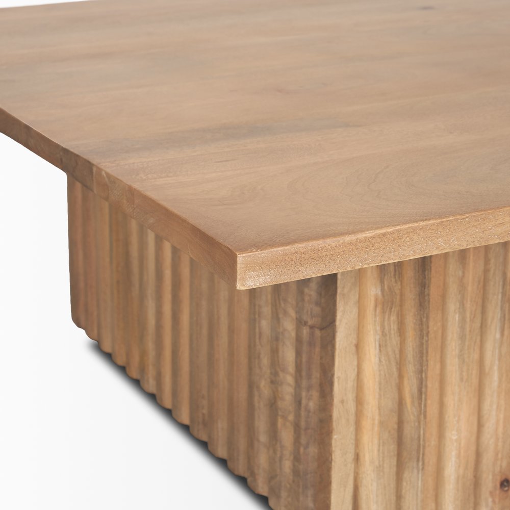 Light Brown Wood Fluting Square Coffee Table. Picture 9
