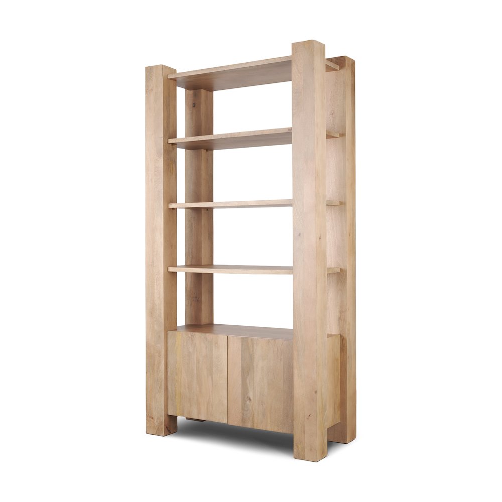 Light Brown Wood Open And Closed Storage Shelving Unit. Picture 1
