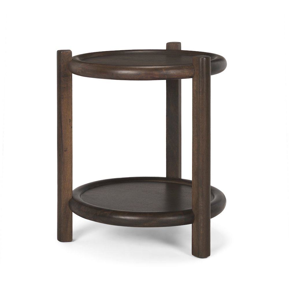 Dark Brown Wood Bottom Shelf Round Accent Table. Picture 1