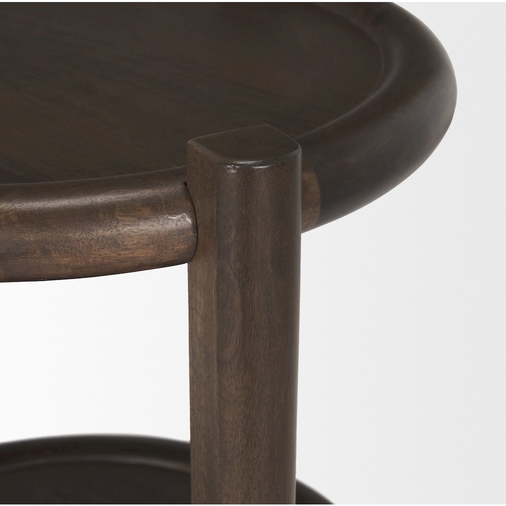 Dark Brown Wood Bottom Shelf Round Accent Table. Picture 2
