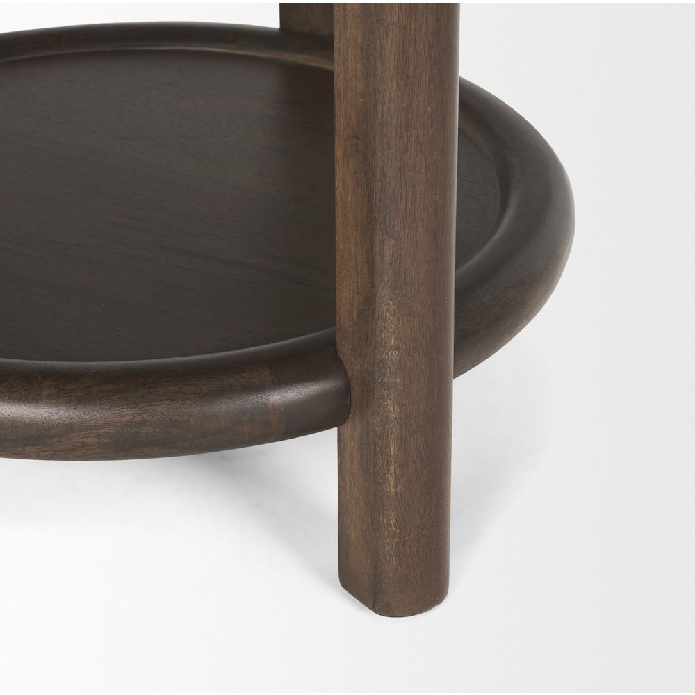 Dark Brown Wood Bottom Shelf Round Accent Table. Picture 3
